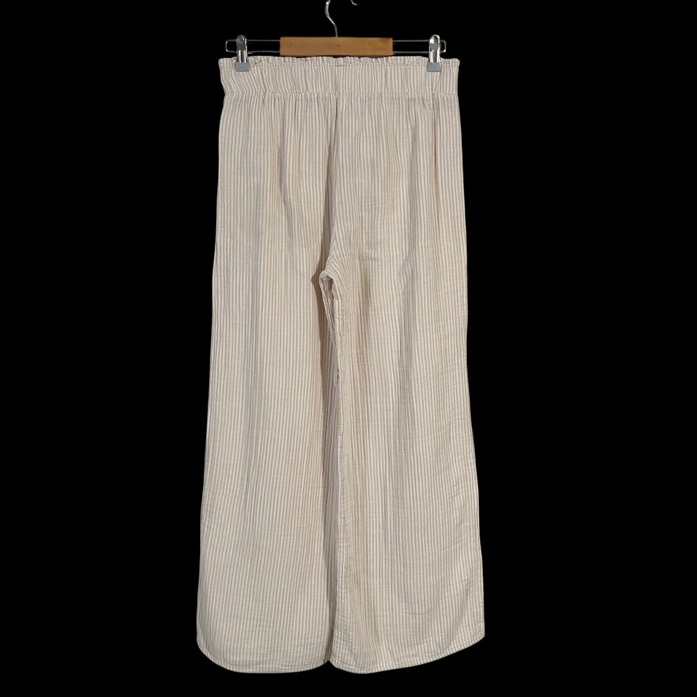 Z Supply Gauze Wide Leg Pants Beige White Striped Cotton Elastic Waist Size M